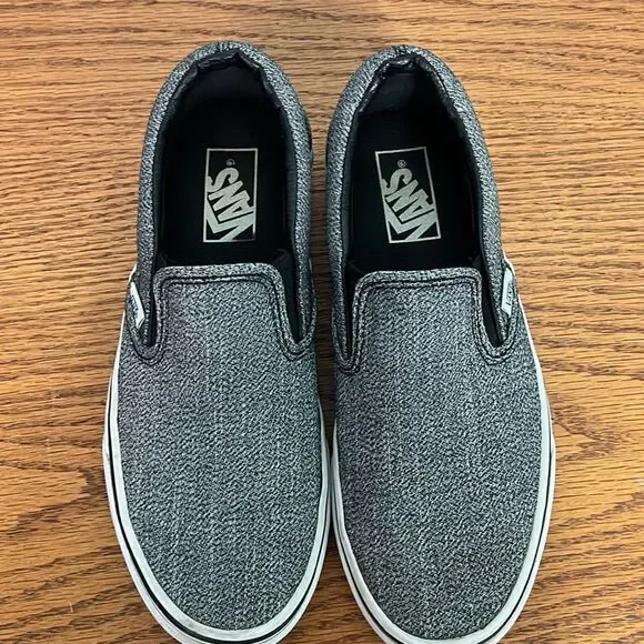 Vans Asher Off the Wall Slip On Shoes Mens 7 or 8.5 Women’s Black White Sneakers - Picture 3 of 9